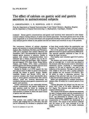 The Effect of Calcium on Gastric Acid and Gastrin Secretion in Antrectomized Subjects