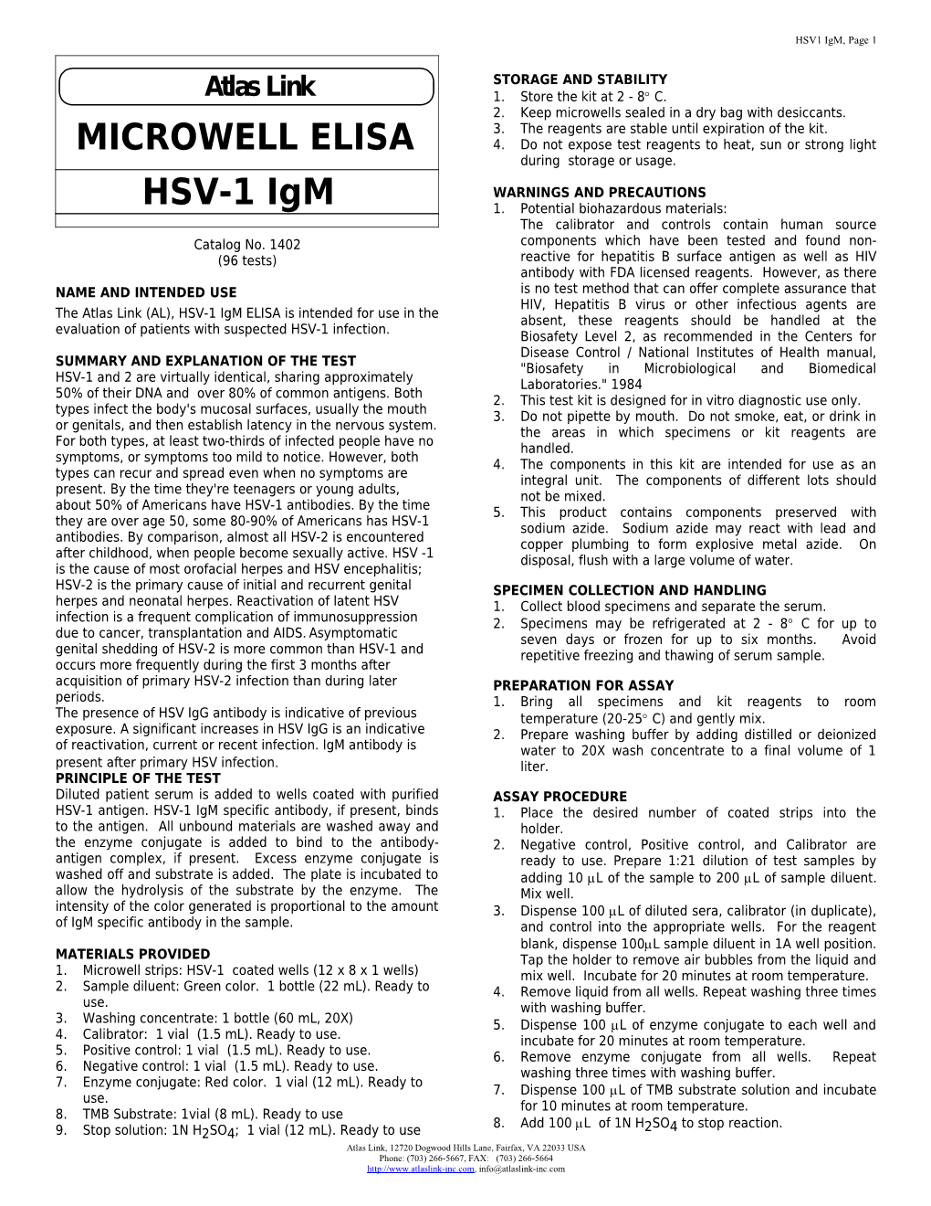 HSV-1 Igm by ELISA