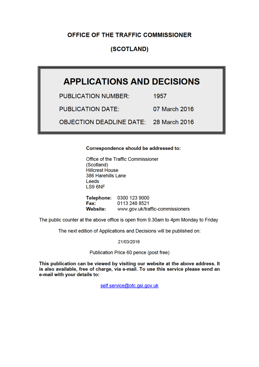 APPLICATIONS and DECISIONS 07 March 2016