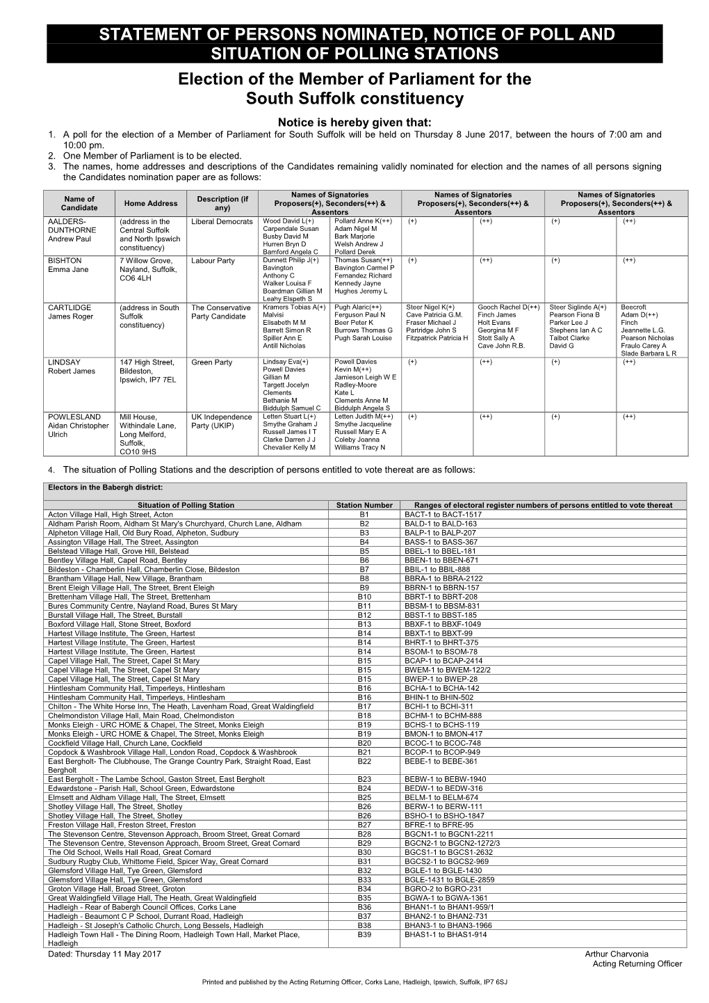 Statement of Persons Nominated & Notice of Poll & Situation of Polling