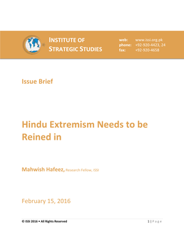 Hindu Extremism Needs to Be Reined in February 15, 2016