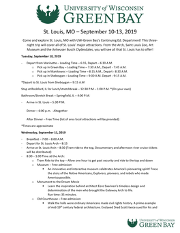 St. Louis, MO – September 10-13, 2019