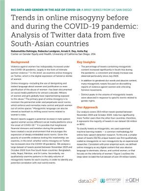 Trends in Online Misogyny Before and During the COVID-19 Pandemic: Analysis of Twitter Data from Five South-Asian Countries