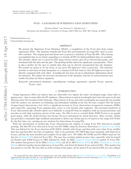 Arxiv:1704.05866V1 [Astro-Ph.HE] 19 Apr 2017 1 2 Odoto,Wiethe While Option, Good Rvdsu Ihhg Eouinsetao H Ae O N Nnts Not in Sne for Same