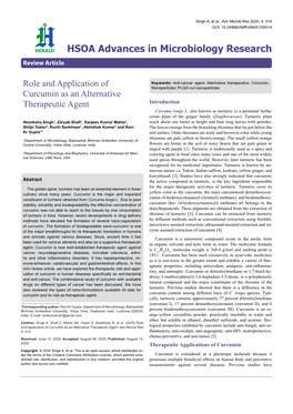 Role and Application of Curcumin As an Alternative Therapeutic Agent