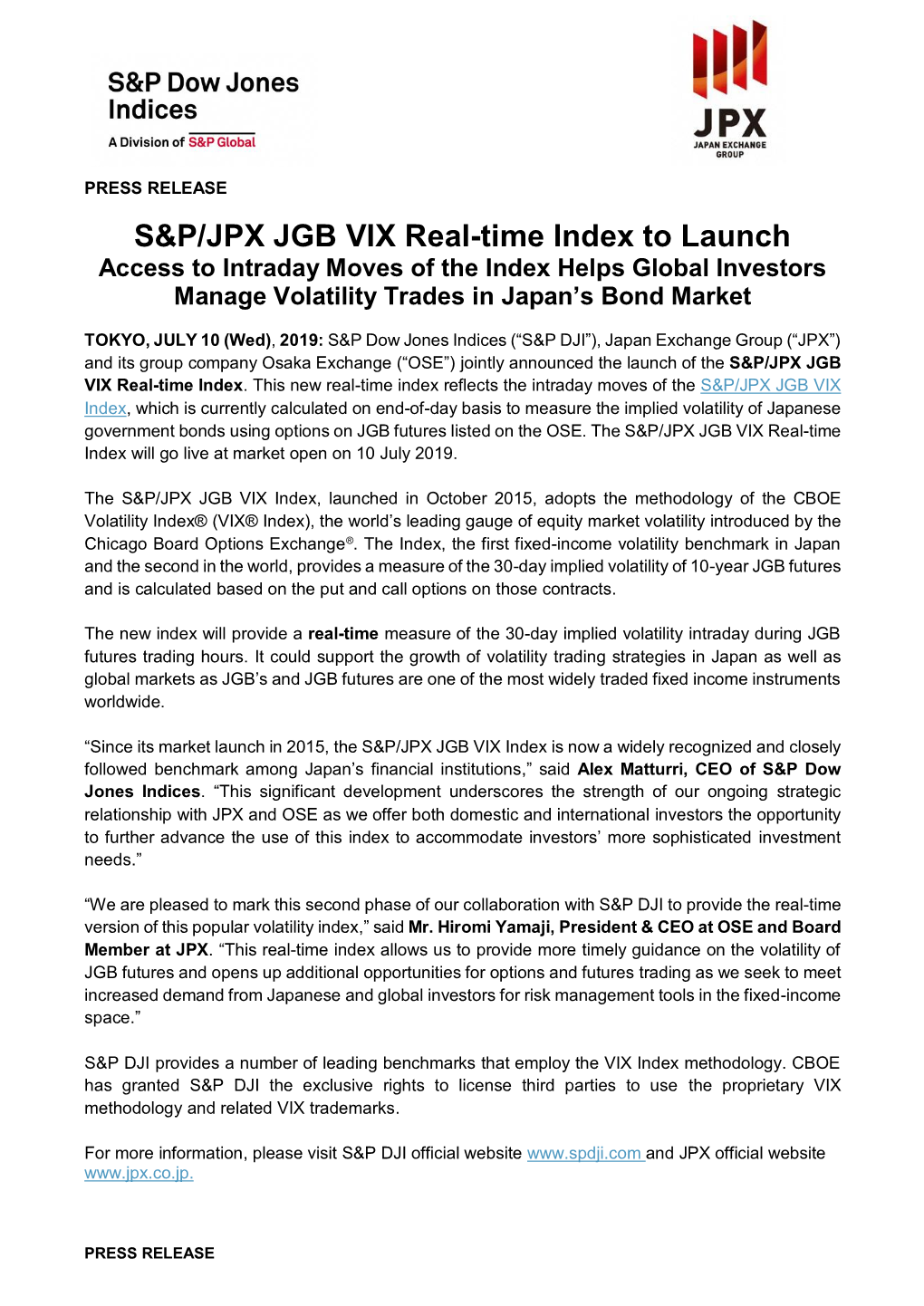 S&P/JPX JGB VIX Real-Time Index to Launch