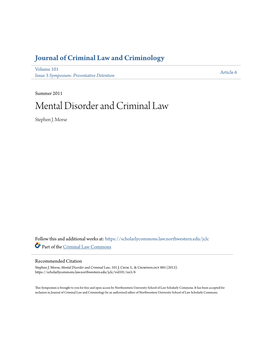 Mental Disorder and Criminal Law Stephen J