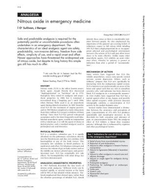 Nitrous Oxide in Emergency Medicine Í O’ Sullivan, J Benger