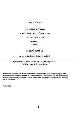 Bíró József a Szabir-Magyarok a „Sumirok”