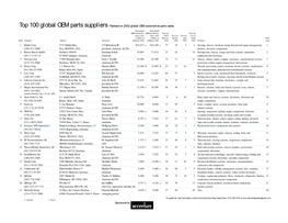 Top 100 Global OEM Parts Suppliers Ranked on 2002 Global OEM Automotive Parts Sales