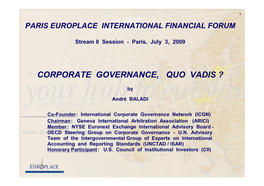 Corporate Governance, Quo Vadis?