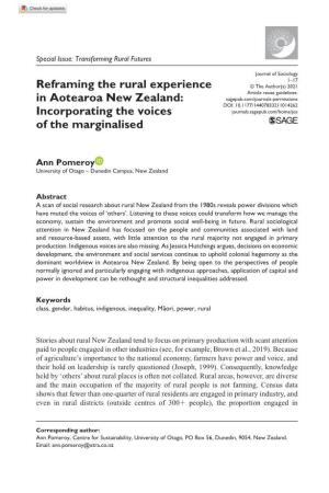 Reframing the Rural Experience in Aotearoa New Zealand