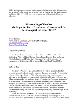The Meaning of Hendon: the Royal Air Force Display, Aerial Theatre And