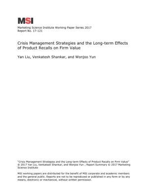 Crisis Management Strategies and the Long-Term Effects of Product Recalls on Firm Value