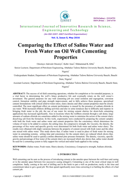 Comparing the Effect of Saline Water and Fresh Water on Oil Well Cementing Properties