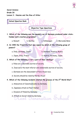 Social Science Grade IX Lesson 3 : Nazism and the Rise of Hitler 1