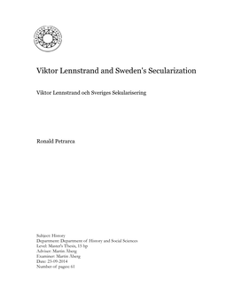 Viktor Lennstrand and Sweden's Secularization