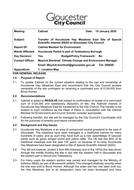 Transfer of Hucclecote Hay Meadows East Site of Special Scientific Interest