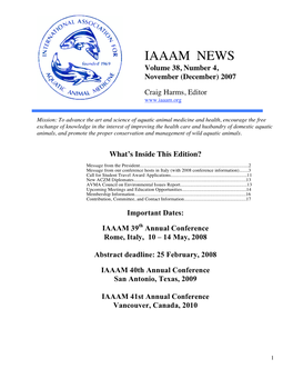 IAAAM NEWS Volume 38, Number 4, November (December) 2007
