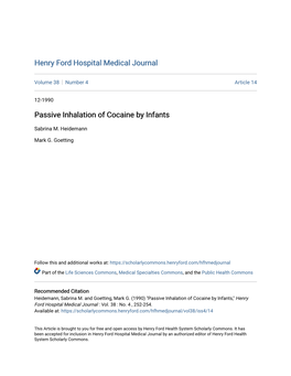 Passive Inhalation of Cocaine by Infants