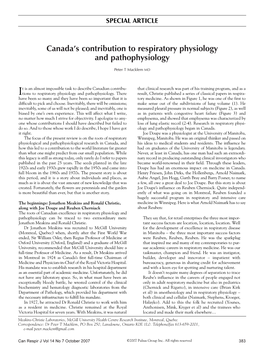 Canada's Contribution to Respiratory Physiology and Pathophysiology