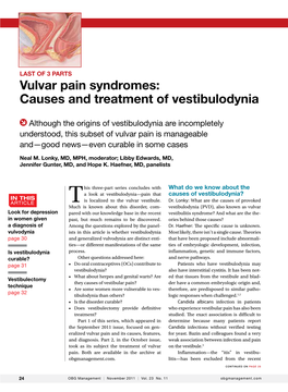 Vulvar Pain Syndromes: Causes and Treatment of Vestibulodynia