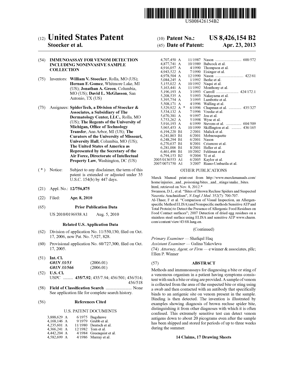 (12) United States Patent (10) Patent No.: US 8.426,154 B2 Stoecker Et Al