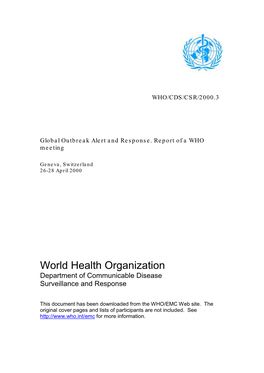 World Health Organization Department of Communicable Disease Surveillance and Response