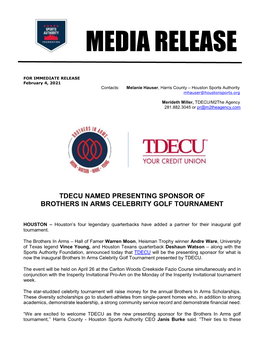 Tdecu Named Presenting Sponsor of Brothers in Arms Celebrity Golf Tournament