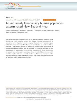 An Extremely Low-Density Human Population Exterminated New Zealand Moa