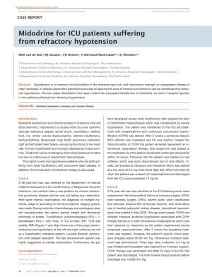 2010 NVIC NJCC 01 V1.Indd 36 27-01-2010 12:01:16 Netherlands Journal of Critical Care Midodrine for ICU Patients Suffering from Refractory Hypotension