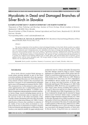 Mycobiota in Dead and Damaged Branches of Silver Birch in Slovakia K