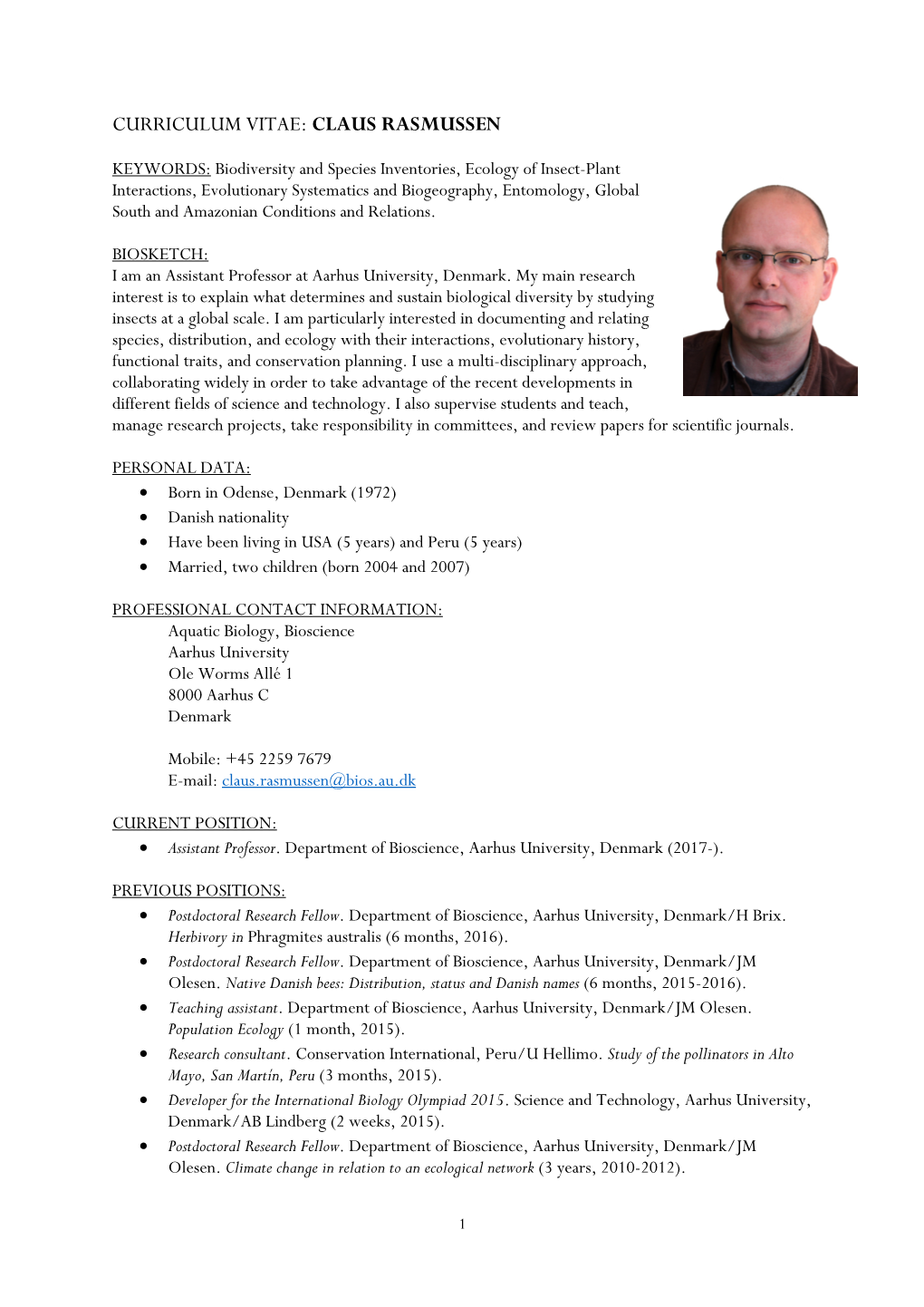 Curriculum Vitae: Claus Rasmussen