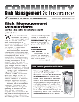 Risk Management Resolutions Easier Than a Diet; Good for the Health of Your Nonprofit by Melanie L