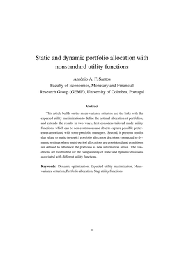 Static and Dynamic Portfolio Allocation with Nonstandard Utility Functions