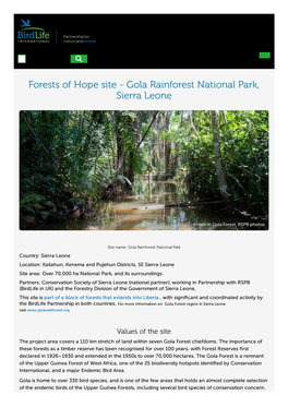 Forests of Hope Site - Gola Rainforest National Park, Sierra Leone