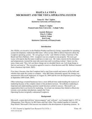 Hasta La Vista Microsoft and the Vista Operating System