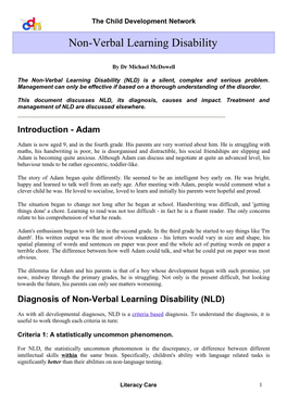 Non Verbal Learning Disability