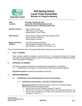 Salt Spring Island Local Trust Committee Minutes of a Regular Meeting