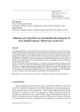 Influence of Cargo Flows on Sustainable Development of East Mediterranean “Motorways of the Sea”