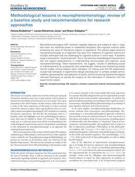 Methodological Lessons in Neurophenomenology: Review of a Baseline Study and Recommendations for Research Approaches