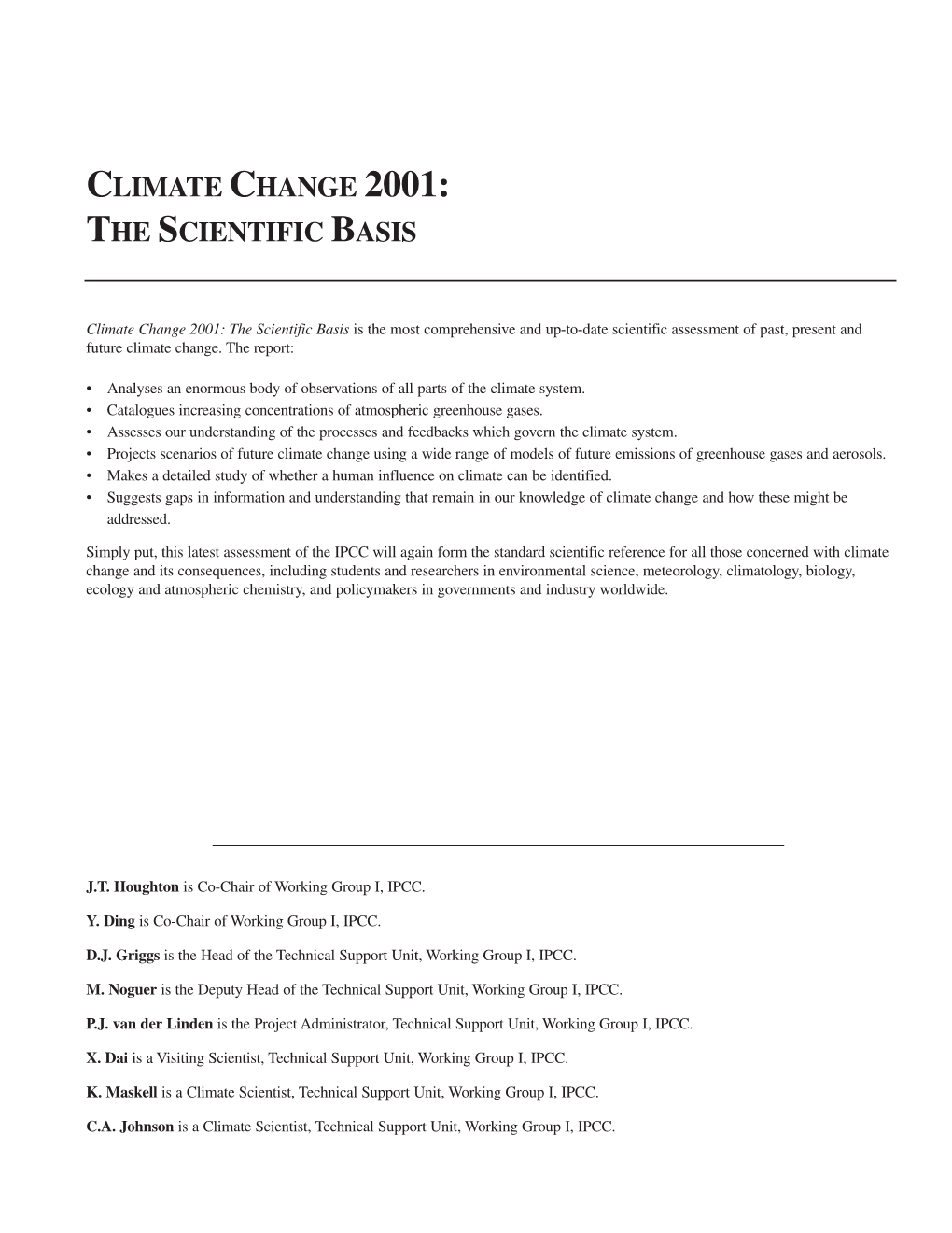 Climate Change 2001: the Scientific Basis