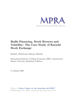 Badla Financing, Stock Returns and Volatility: the Case Study of Karachi Stock Exchange