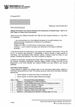 Response to Official Information Act Request OIA-2019/20-0017: Request Relating to the Withdrawal of Cabinet Paper Regarding
