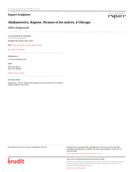 Abakanowicz, Kapoor, Picasso Et Les Autres, À Chicago Gilles Daigneault