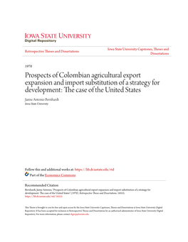 Prospects of Colombian Agricultural Export Expansion and Import