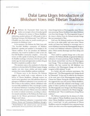 Dalai Lama Urges Introduction of Bhikshuni Vows Into Tibetan Tradition a Mandala Special Report