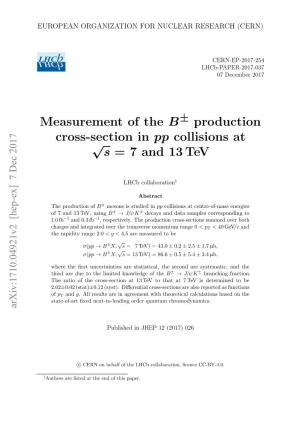 Measurement of the $ B^{\Pm} $ Production Cross-Section in Pp