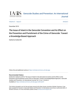 The Issue of Intent in the Genocide Convention and Its Effect on the Prevention and Punishment of the Crime of Genocide: Toward a Knowledge-Based Approach