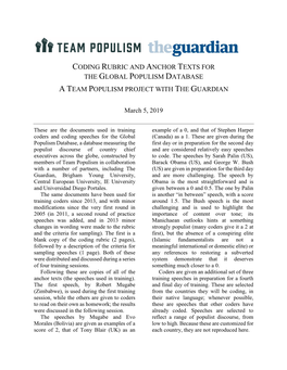 Coding Rubric and Anchor Texts for the Global Populism Database a Team Populism Project with the Guardian